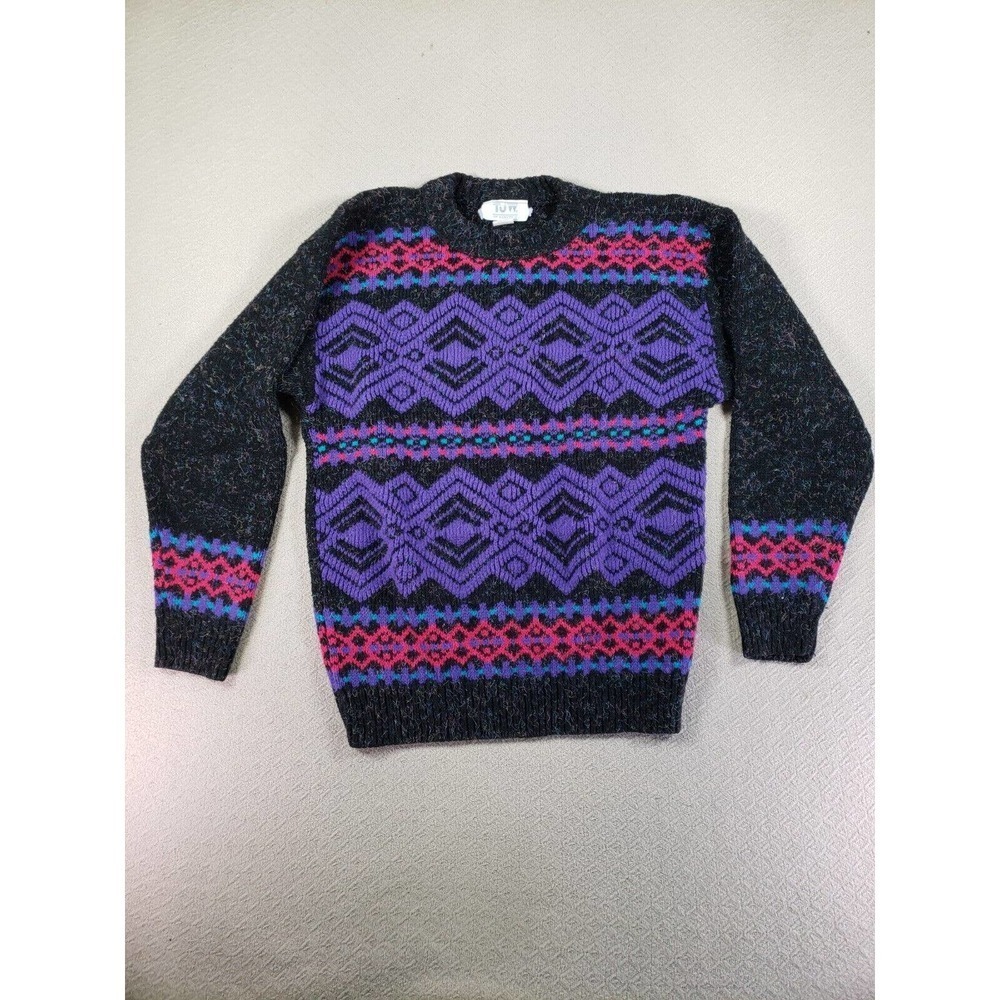 Vintage TJW Sweater Womens Medium Multicolor Acrylic Crew Long 1980s